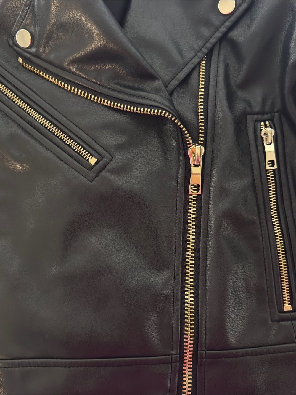 Zara Black Faux Leather Moto Biker Jacket Gold Hardware – Size Small - Picture 6 of 10